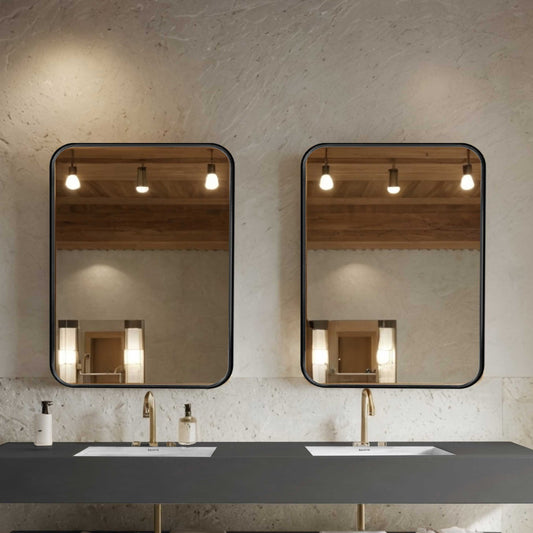 Bathroom mirror with black aluminum frame