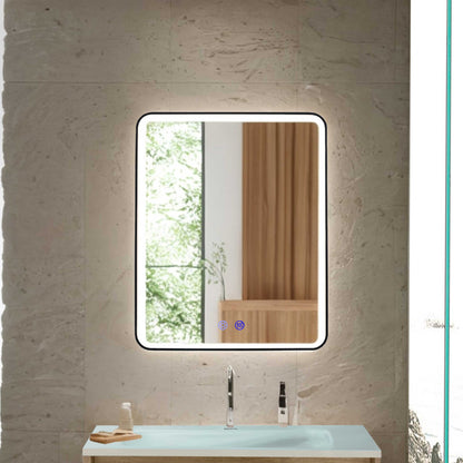 26" x 32" LED Bathroom Rectangular Black Frame Mirror | Anti-Fog | Dimmable