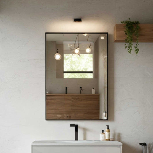 Bathroom mirror with black aluminum frame