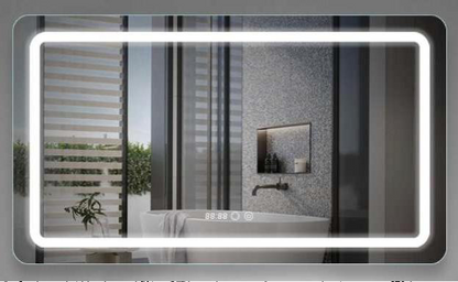 #10075 60" x 32" Mirror with integrated LED light edge with clock, dimming and anti-fog functions.